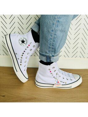 💎Converse Women Fashion sneShoes Sz 7.5 Chuck Taylor All Star Hi Y2K Gems White